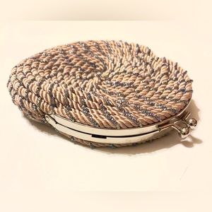 Vintage Evening Treasures Silver Beaded and Twine Clutch Purse